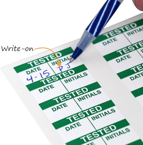 SmartSign Tested Calibration Labels - Pack of 140, Write-on Vinyl Labels, 0.625 x 1.5 inch, Screen Printed, Green and White, Made in USA in Kuwait
