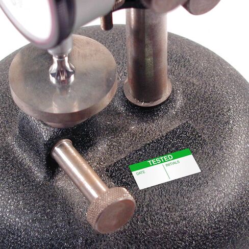 SmartSign Tested Calibration Labels - Pack of 140, Write-on Vinyl Labels, 0.625 x 1.5 inch, Screen Printed, Green and White, Made in USA in Kuwait