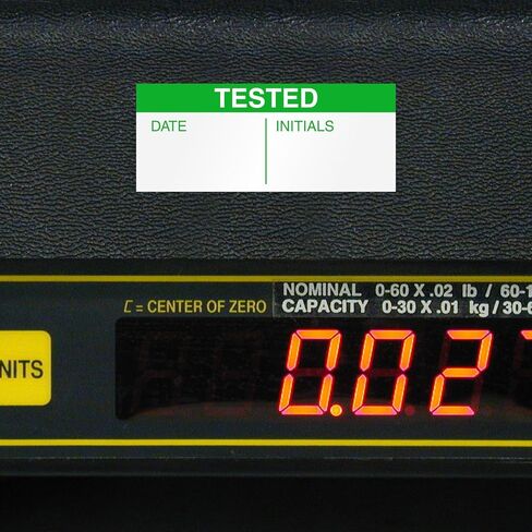 SmartSign Tested Calibration Labels - Pack of 140, Write-on Vinyl Labels, 0.625 x 1.5 inch, Screen Printed, Green and White, Made in USA in Kuwait