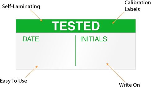 SmartSign Tested Calibration Labels - Pack of 140, Write-on Vinyl Labels, 0.625 x 1.5 inch, Screen Printed, Green and White, Made in USA in Kuwait