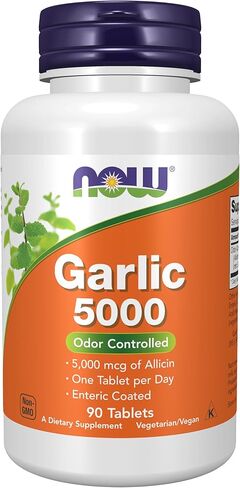 NOW Supplements, Garlic 5,000 (Allium sativum), Enteric Coated, Odor Controlled, 90 Tablets in Kuwait