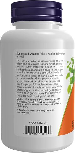 NOW Supplements, Garlic 5,000 (Allium sativum), Enteric Coated, Odor Controlled, 90 Tablets in Kuwait