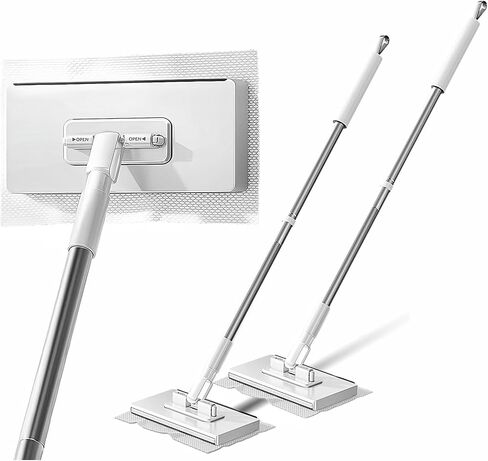 KZKR Floor Squeegee Broom Scrubber مع مقبض طويل ، مكشطة مكنسة مطاطية مع 180 درجة تنظيف شفرة السيليكون الدوارة للخرسانة بلاط دش دش الزجاج مرآب إزالة الشعر للحيوانات الأليفة in Kuwait