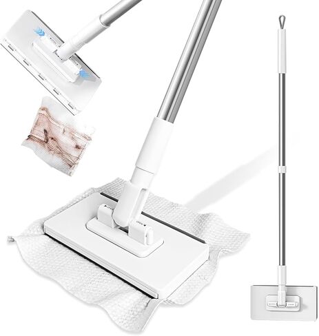 KZKR Floor Squeegee Broom Scrubber with Long Handle, Rubber Squeegee Broom Scraper with 180° Rotating Silicone Blade Cleaning for Concrete Floor Tile Window Shower Glass Garage Pet Hair Removal in Saudi Arabia
