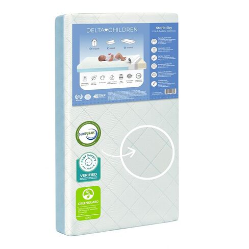 Delta Children Starlit Sky 2-Stage Crib and Toddler Mattress – GREENGUARD Gold Certified, CertiPUR-US Certified Foam, Breathable Machine Washable Cover, Waterproof Barrier, Made in USA, Blue in Kuwait