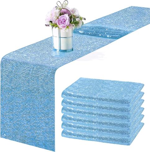 6 Pieces 12 x 108 Inches Sequin Table Runner Glitter Sequin Rectangular Table Runner Cloth for Birthday Wedding Baby Shower Bachelorette Holiday Celebration Party Decorations (Silver) in Saudi Arabia