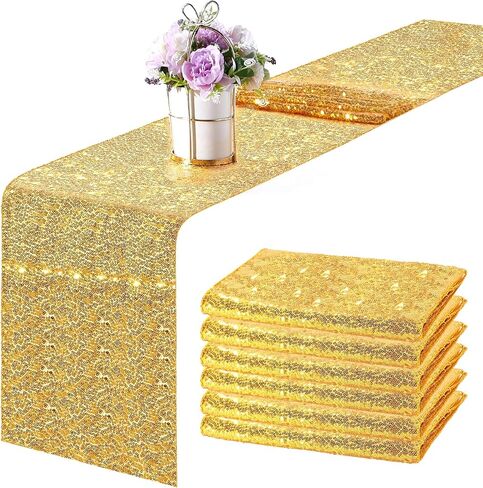 6 Pieces 12 x 108 Inches Sequin Table Runner Glitter Sequin Rectangular Table Runner Cloth for Birthday Wedding Baby Shower Bachelorette Holiday Celebration Party Decorations (Silver) in Saudi Arabia