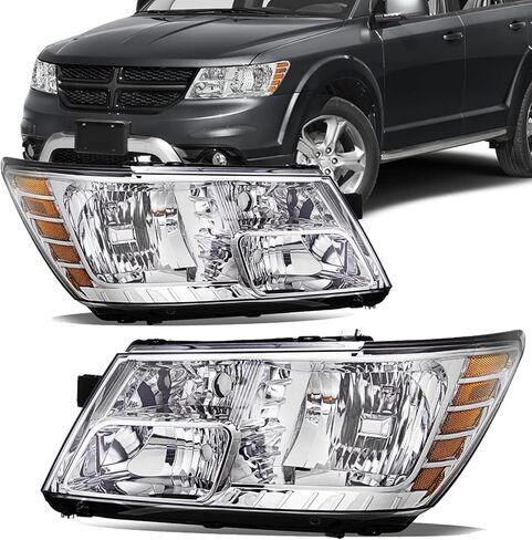 For 2009 2010 2011 2012 2013 2014 2015 2016 2017 2018 2019 2020 Journey Headlight Assembly Compatible with 2009-2018 Dodge Journey Clear Lens Chrome Housing Amber Reflector Headlamp Replacement in Kuwait