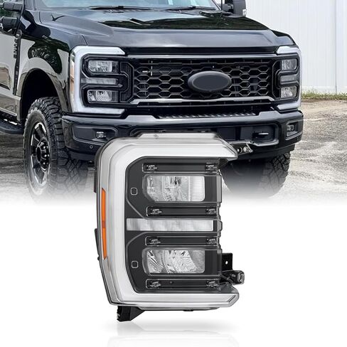 AKKON - Fits 2023-2025 Ford F250 F350 SuperDuty Full LED Black Headlight Passenger Right w/LED Reflector Tube DRL Running in Kuwait