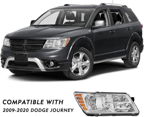 For 2009 2010 2011 2012 2013 2014 2015 2016 2017 2018 2019 2020 Journey Headlight Assembly Compatible with 2009-2018 Dodge Journey Clear Lens Chrome Housing Amber Reflector Headlamp Replacement in Kuwait
