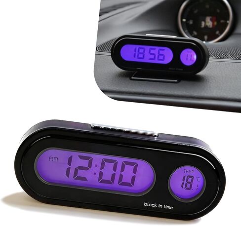1PC Car Dashboard Digital Clock with Temperature Display, Blue Backlight LED, Adjustable Angle, 12/24H Format, Small Digital Clock for Car Dash, Universal for Most Cars(Black) in Kuwait