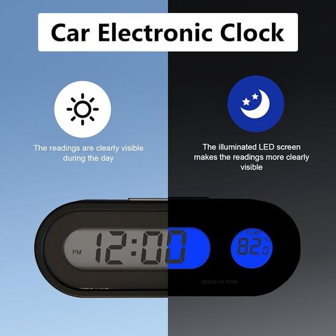 1PC Car Dashboard Digital Clock with Temperature Display, Blue Backlight LED, Adjustable Angle, 12/24H Format, Small Digital Clock for Car Dash, Universal for Most Cars(Black) in Kuwait