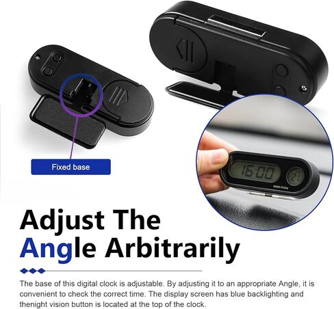 1PC Car Dashboard Digital Clock with Temperature Display, Blue Backlight LED, Adjustable Angle, 12/24H Format, Small Digital Clock for Car Dash, Universal for Most Cars(Black) in Kuwait