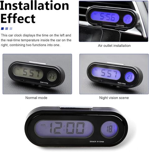 1PC Car Dashboard Digital Clock with Temperature Display, Blue Backlight LED, Adjustable Angle, 12/24H Format, Small Digital Clock for Car Dash, Universal for Most Cars(Black) in Kuwait