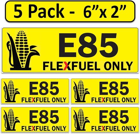 5 عبوات من ملصقات الوقود المرنة للإيثانول E85 - ملصقات تعريف الوقود مقاس 6 × 2 بوصة - فينيل مقاوم للطقس لخزانات الوقود والجرارات والحفارات ومعدات البناء in Kuwait
