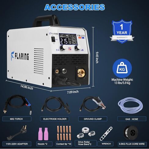 Filling 155amp Mig Welder ، 110 فولت Flux Core Flux MIG/LIFT TIG/Stick 3-in-1 GRAGE LED DIGINT DISPLAND MACHER in Saudi Arabia