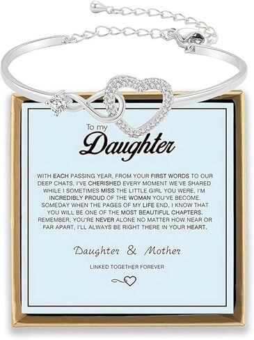 Infinity Heart Love Bracelet for Daughter, Forever Connected Bracelet Stainless Steel Birthday Graduation Jewelry Gifts to Daughter from Mum in Kuwait
