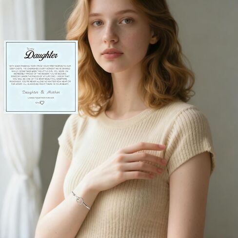 Infinity Heart Love Bracelet for Daughter, Forever Connected Bracelet Stainless Steel Birthday Graduation Jewelry Gifts to Daughter from Mum in Kuwait