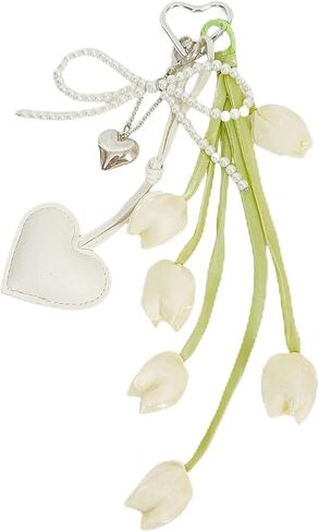 QTMY Cute Heart Bow Pearl Beaded Tulips Braided Keychain Bag Charms for Handbag Purse Backpack Accessories Bogg Bag,373 in Saudi Arabia