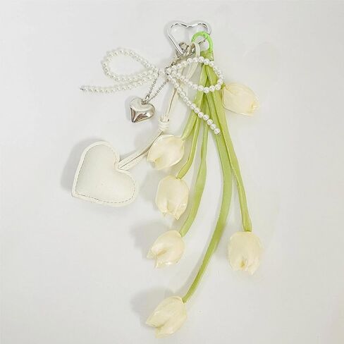 QTMY Cute Heart Bow Pearl Beaded Tulips Braided Keychain Bag Charms for Handbag Purse Backpack Accessories Bogg Bag,373 in Saudi Arabia