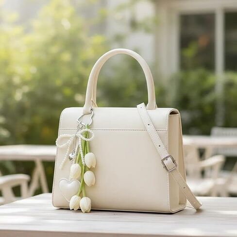QTMY Cute Heart Bow Pearl Beaded Tulips Braided Keychain Bag Charms for Handbag Purse Backpack Accessories Bogg Bag,373 in Saudi Arabia