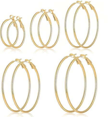 5 أزواج من الأقراط الذهبية للنساء، أقراط ذهبية مضادة للحساسية للنساء، مجموعة أقراط من الفولاذ المقاوم للصدأ، 30/40/50/60/70 ملم in Kuwait