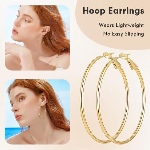 5 أزواج من الأقراط الذهبية للنساء، أقراط ذهبية مضادة للحساسية للنساء، مجموعة أقراط من الفولاذ المقاوم للصدأ، 30/40/50/60/70 ملم in Kuwait