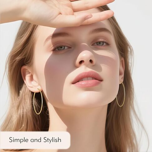 5 أزواج من الأقراط الذهبية للنساء، أقراط ذهبية مضادة للحساسية للنساء، مجموعة أقراط من الفولاذ المقاوم للصدأ، 30/40/50/60/70 ملم in Kuwait