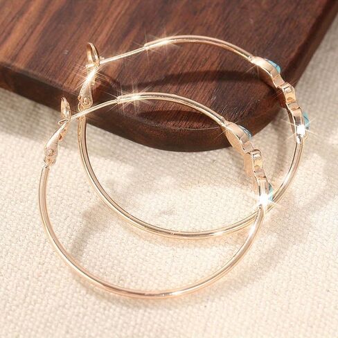 Retro Copper Synthesis Turquoise & Moonstone Rose Golden Handmade Boho *Modern* * Boho * Hoop Earrings in Saudi Arabia