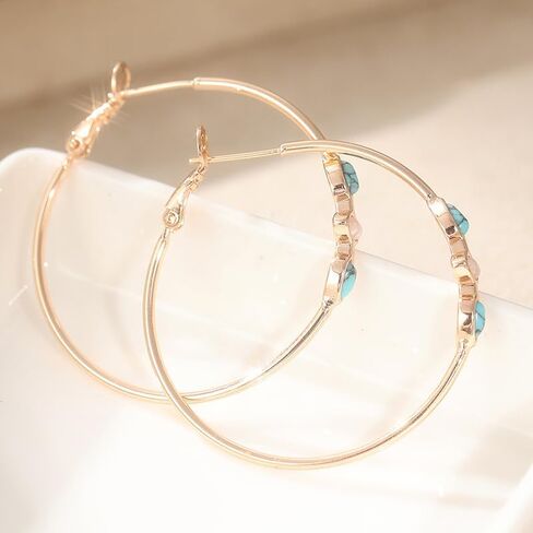 Retro Copper Synthesis Turquoise & Moonstone Rose Golden Handmade Boho *Modern* * Boho * Hoop Earrings in Saudi Arabia