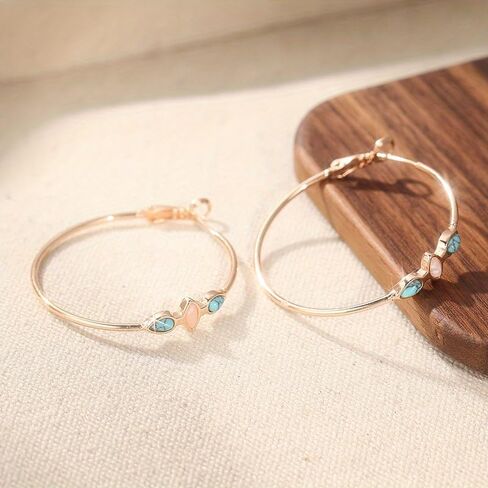 Retro Copper Synthesis Turquoise & Moonstone Rose Golden Handmade Boho *Modern* * Boho * Hoop Earrings in Saudi Arabia