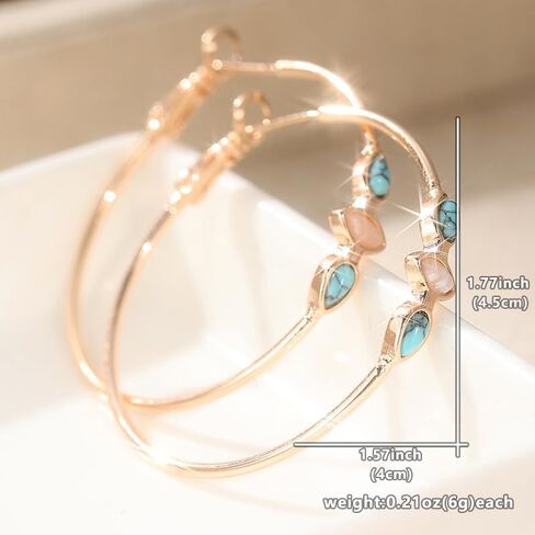 Retro Copper Synthesis Turquoise & Moonstone Rose Golden Handmade Boho *Modern* * Boho * Hoop Earrings in Saudi Arabia