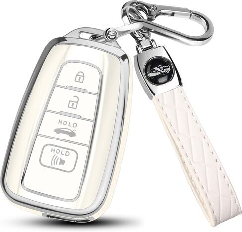 غطاء مفتاح Fob لسيارة Toyota RAV4 مع سلسلة مفاتيح، غطاء مفتاح TPU ناعم متوافق مع Toyota 4Runner Camry RAV4 Highlander Avalon C-HR Corolla GT86 Premium (فضي/وردي) in Kuwait