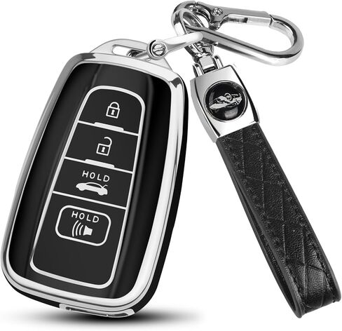 غطاء مفتاح Fob لسيارة Toyota RAV4 مع سلسلة مفاتيح، غطاء مفتاح TPU ناعم متوافق مع Toyota 4Runner Camry RAV4 Highlander Avalon C-HR Corolla GT86 Premium (فضي/وردي) in Kuwait