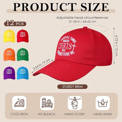 12 Pcs I Can Do All Things Through Christ Hat Bulk Christian Baseball Caps Unisex Religious Jesus Hat Gifts Philippians 4: 13 Adjustable Size for Church Party Supplies in Kuwait