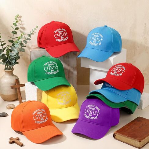 12 Pcs I Can Do All Things Through Christ Hat Bulk Christian Baseball Caps Unisex Religious Jesus Hat Gifts Philippians 4: 13 Adjustable Size for Church Party Supplies in Kuwait
