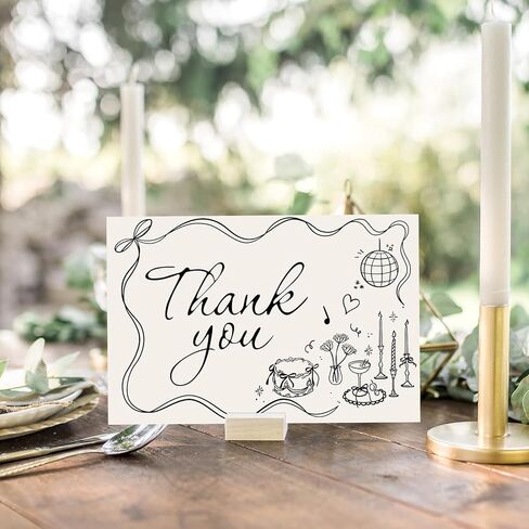 Whaline 24 Pack Wedding Thank You Cards Boxed Black Bow Cake Disco Ball Flower Thank You Greeting Note Cards Boxed with Envelope Sticker for Bridal Shower in Saudi Arabia