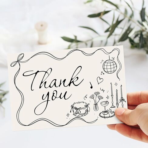 Whaline 24 Pack Wedding Thank You Cards Boxed Black Bow Cake Disco Ball Flower Thank You Greeting Note Cards Boxed with Envelope Sticker for Bridal Shower in Saudi Arabia