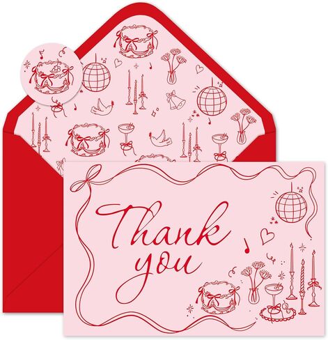 Whaline 24 Pack Wedding Thank You Cards Boxed Black Bow Cake Disco Ball Flower Thank You Greeting Note Cards Boxed with Envelope Sticker for Bridal Shower in Saudi Arabia