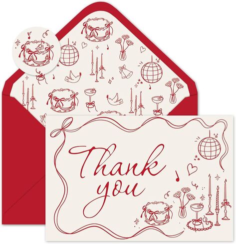 Whaline 24 Pack Wedding Thank You Cards Boxed Black Bow Cake Disco Ball Flower Thank You Greeting Note Cards Boxed with Envelope Sticker for Bridal Shower in Saudi Arabia