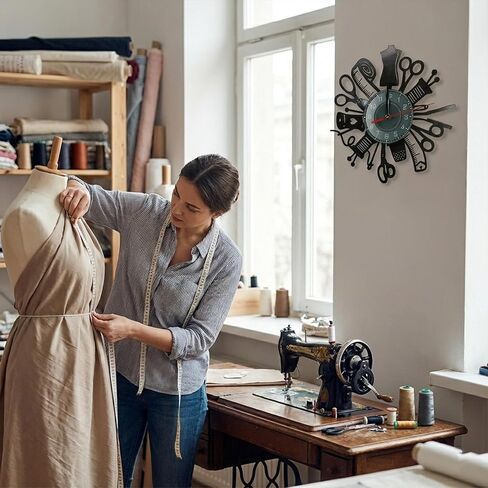 Sewing Machine Wall Clock 12 Inch Vinyl Record Retro Style Silent Non Ticking Quartz Battery Operated Quilting Tools Decorative Clock for Sewing Room Tailor Seamstress Home Kitchen Office Decor Gift in Kuwait