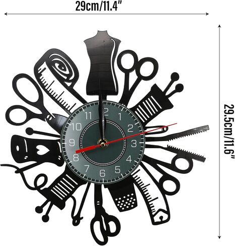 Sewing Machine Wall Clock 12 Inch Vinyl Record Retro Style Silent Non Ticking Quartz Battery Operated Quilting Tools Decorative Clock for Sewing Room Tailor Seamstress Home Kitchen Office Decor Gift in Kuwait