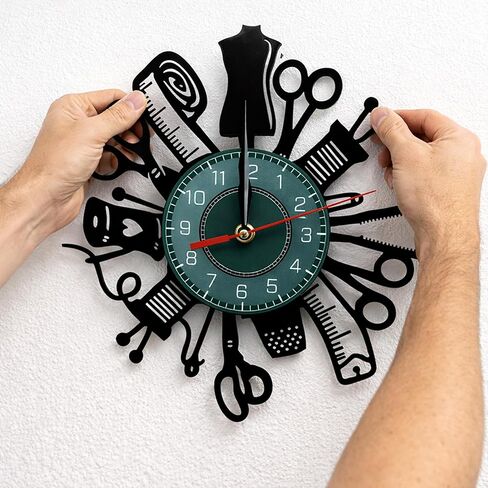 Sewing Machine Wall Clock 12 Inch Vinyl Record Retro Style Silent Non Ticking Quartz Battery Operated Quilting Tools Decorative Clock for Sewing Room Tailor Seamstress Home Kitchen Office Decor Gift in Kuwait