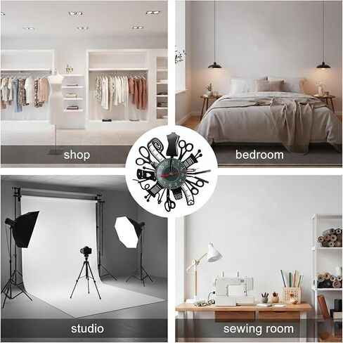 Sewing Machine Wall Clock 12 Inch Vinyl Record Retro Style Silent Non Ticking Quartz Battery Operated Quilting Tools Decorative Clock for Sewing Room Tailor Seamstress Home Kitchen Office Decor Gift in Kuwait