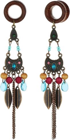 Balala 8mm-22mm Bohemia Owl Beads Tassel Wood Dangle Ear Gauges Piercing Flesh Tunnels Plugs Statement Earrings in Kuwait