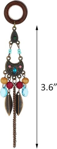 Balala 8mm-22mm Bohemia Owl Beads Tassel Wood Dangle Ear Gauges Piercing Flesh Tunnels Plugs Statement Earrings in Kuwait