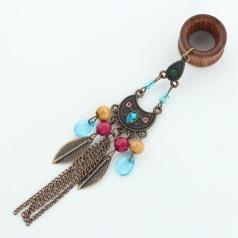 Balala 8mm-22mm Bohemia Owl Beads Tassel Wood Dangle Ear Gauges Piercing Flesh Tunnels Plugs Statement Earrings in Kuwait