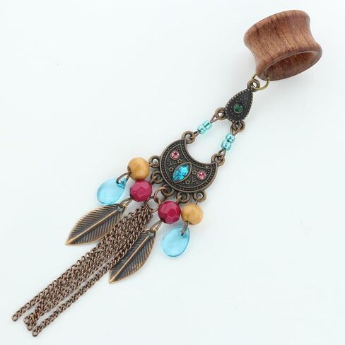 Balala 8mm-22mm Bohemia Owl Beads Tassel Wood Dangle Ear Gauges Piercing Flesh Tunnels Plugs Statement Earrings in Kuwait