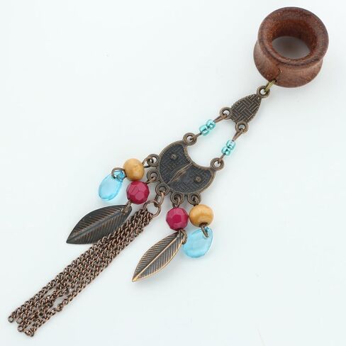 Balala 8mm-22mm Bohemia Owl Beads Tassel Wood Dangle Ear Gauges Piercing Flesh Tunnels Plugs Statement Earrings in Kuwait