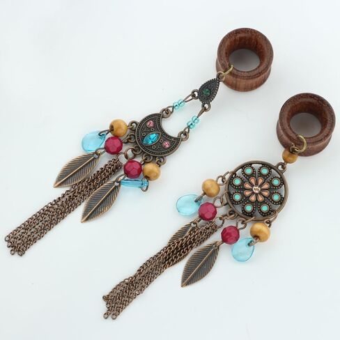 Balala 8mm-22mm Bohemia Owl Beads Tassel Wood Dangle Ear Gauges Piercing Flesh Tunnels Plugs Statement Earrings in Kuwait